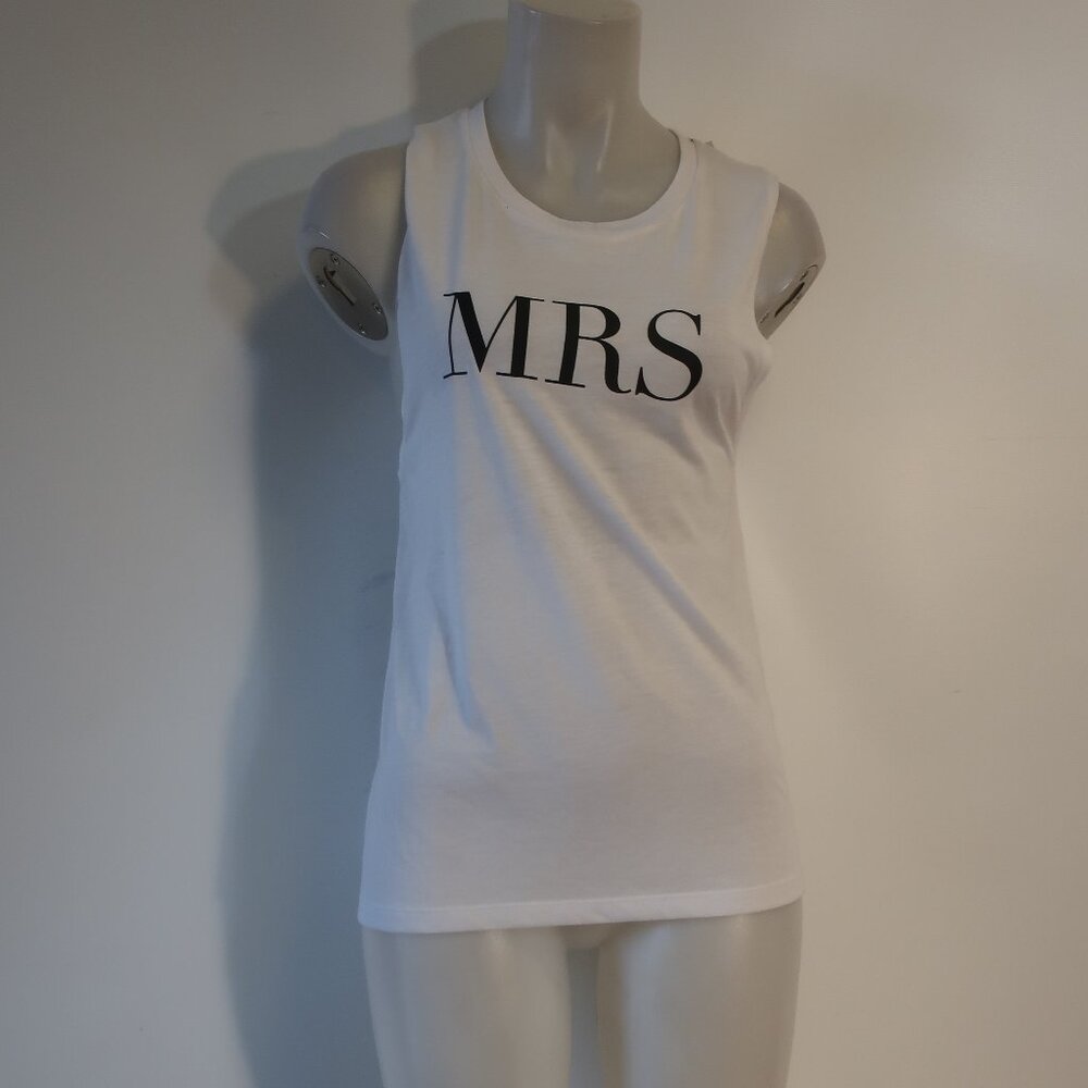 NWT Womens Luciana White Black Mrs Bridal Graphic Muscle Tank T-Shirt Top S
